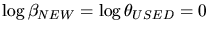 $\log \beta_{NEW} = \log\theta_{USED} = 0$